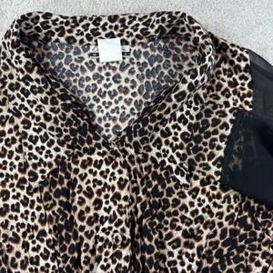 Diana Marco Vintage Leopard Print Tie Front Blouse Sheer Sleeves Plus 22 USA
